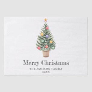 Minimalist Christmas Tree  Family Name Year  Tissue Paper