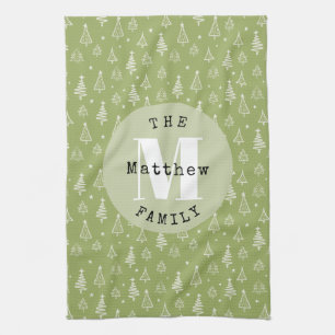 Minimalist Christmas Tree Green Family Holiday Tea Towel