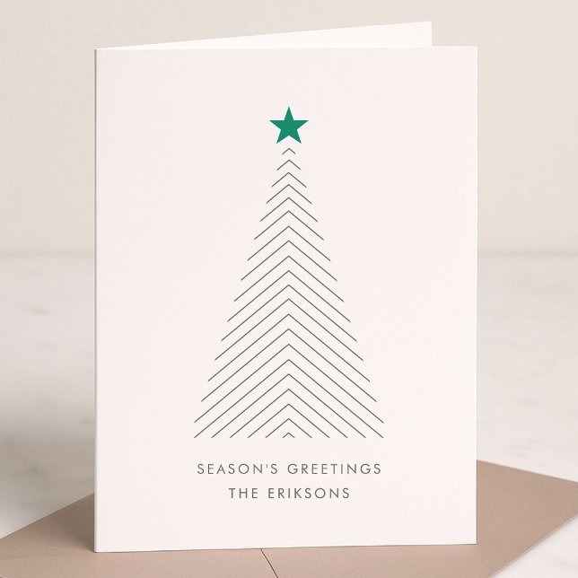 Minimalist Christmas Tree | Green Star Scandi Holiday Card (Mark the most wonderful season with a simple modern non-photo holiday card)