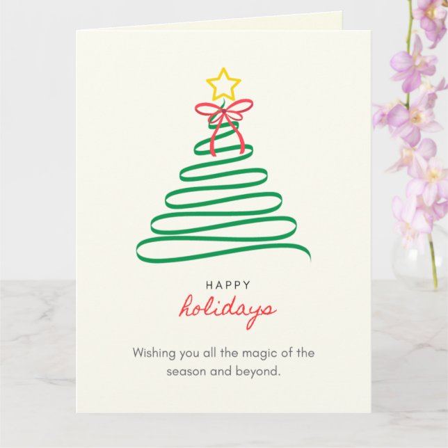 Minimalist Christmas Tree Happy Holidays Folded Ca Card (Orchid)