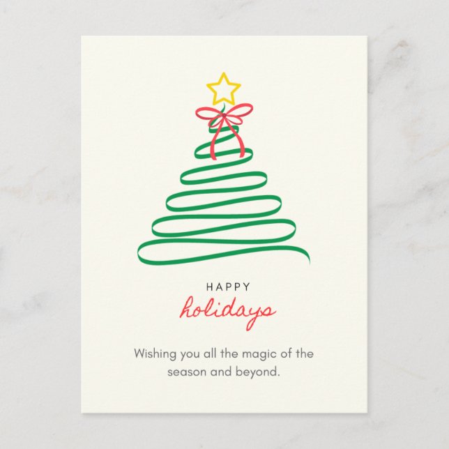 Minimalist Christmas Tree Happy Holidays Postcard (Front)