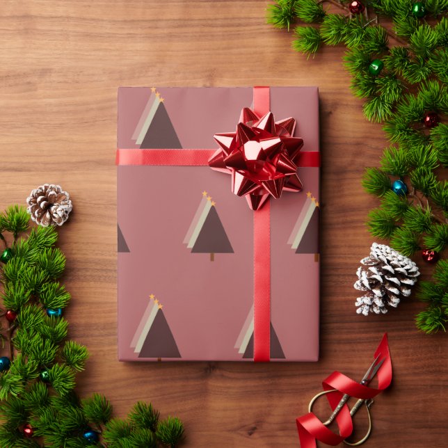 minimalist Christmas tree holiday pink mauve Wrapping Paper (Holiday Gift)