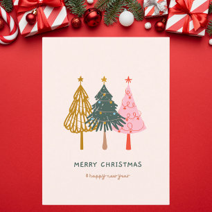 Minimalist Christmas Tree Illustration Holiday Postcard