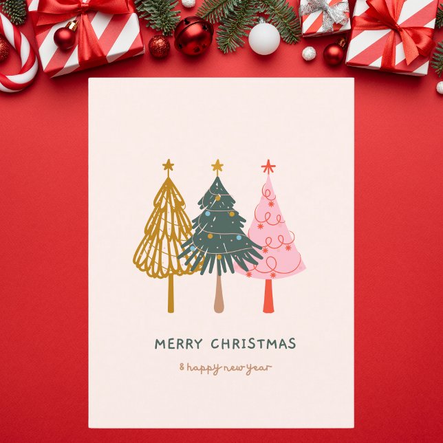 Minimalist Christmas Tree Illustration Holiday Postcard (Creator Uploaded)