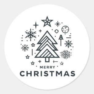 Minimalist Christmas Tree Merry Christmas Design Classic Round Sticker