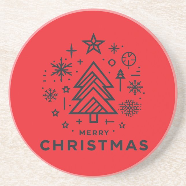 Minimalist Christmas Tree Merry Christmas Design Coaster (Front)