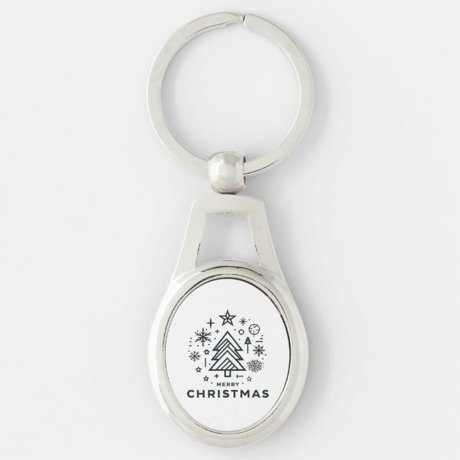Minimalist Christmas Tree Merry Christmas Design Key Ring (Front)