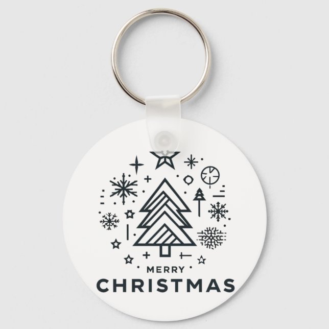 Minimalist Christmas Tree Merry Christmas Design Key Ring (Front)