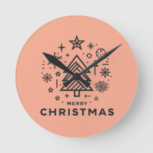 Minimalist Christmas Tree Merry Christmas Design Round Clock