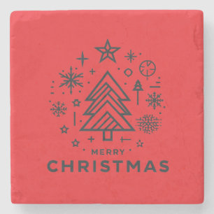 Minimalist Christmas Tree Merry Christmas Design Stone Coaster