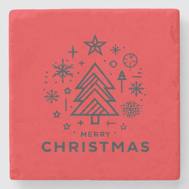 Minimalist Christmas Tree Merry Christmas Design Stone Coaster (Front)