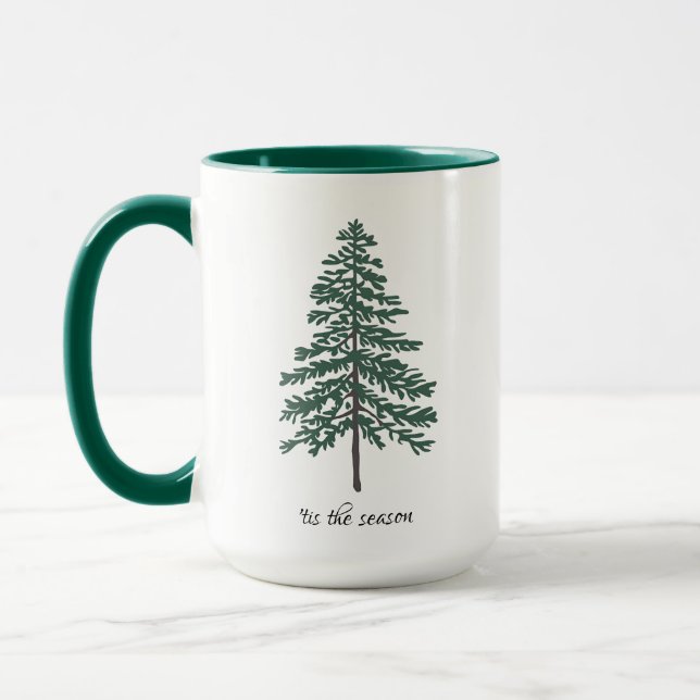 Minimalist Christmas Tree Mug – Customizable Text  (Left)