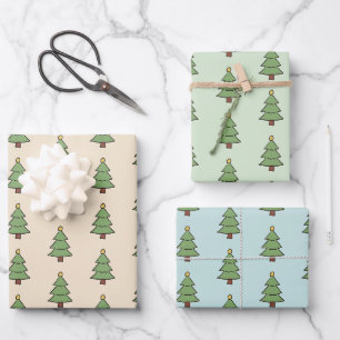 Minimalist Christmas Tree Pattern Scandinavian Wrapping Paper Sheet