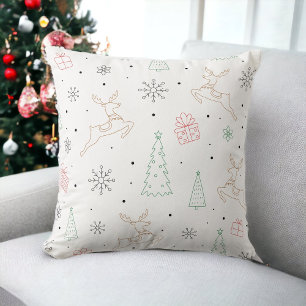 Minimalist Christmas Tree Reindeer Gift Line Art Cushion