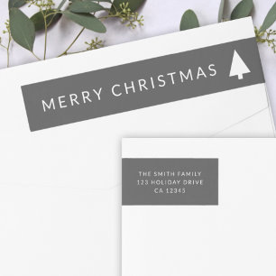 Minimalist Christmas Tree   Simple Return Address Wrap Around Label