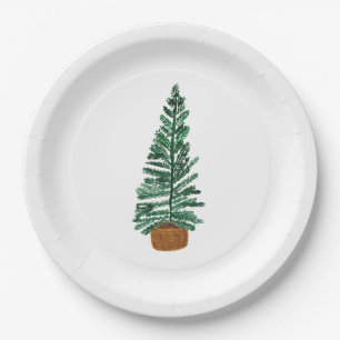 Minimalist Christmas tree watercolor paper plate