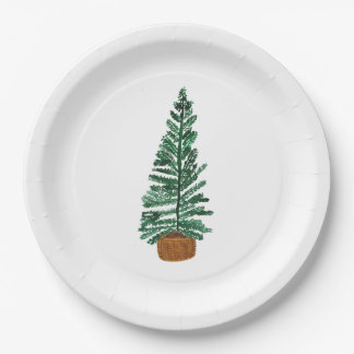 Minimalist Christmas tree watercolor paper plate