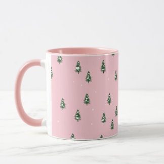 Minimalist Christmas Tree Winter Forest On Pink  Mug