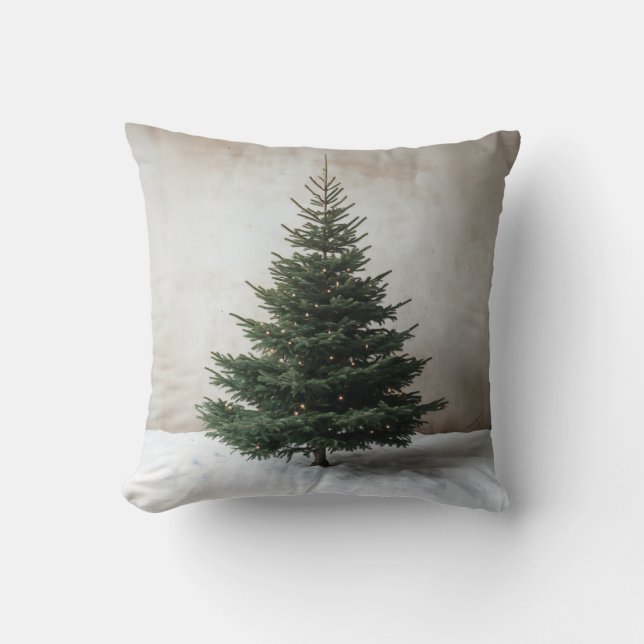 Minimalist Christmas Tree with Soft Lights on Snow Cushion (Front)