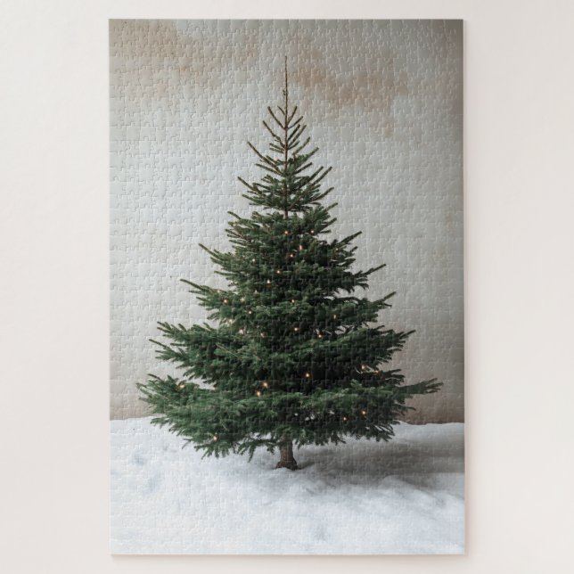 Minimalist Christmas Tree with Soft Lights on Snow Jigsaw Puzzle (Vertical)