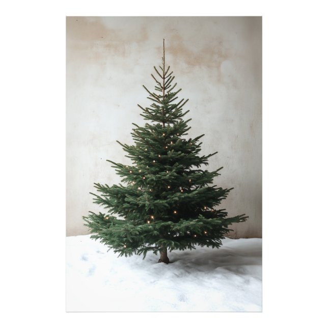 Minimalist Christmas Tree with Soft Lights on Snow Photo Print (Front)