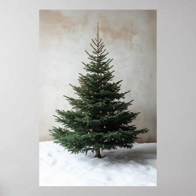 Minimalist Christmas Tree with Soft Lights on Snow Poster (Front)