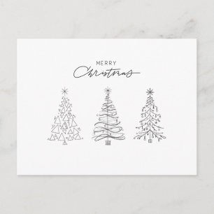 Minimalist Christmas Trees Black & White Holiday Postcard