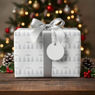 Minimalist Christmas Trees Custom Name Wrapping Paper