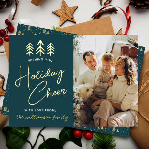 Minimalist Christmas Trees Photo Real Foil Holiday Card