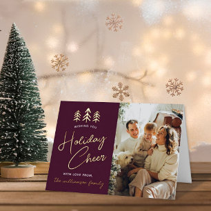 Minimalist Christmas Trees Photo Real Foil Holiday Card