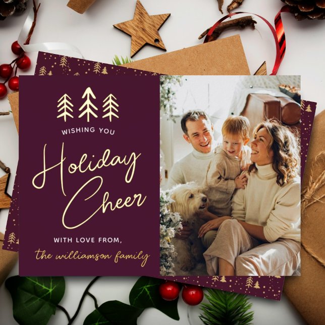 Minimalist Christmas Trees Photo Real Foil Holiday Card (Creator Uploaded)