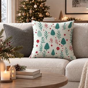 Minimalist Christmas Trees Red Green Throw Pillow