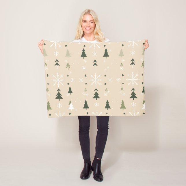 Minimalist Christmas Trees & Snowflakes  Fleece Blanket (In Situ)
