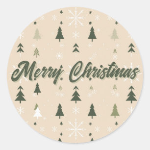 Minimalist Christmas Trees & Snowflakes Holiday Classic Round Sticker