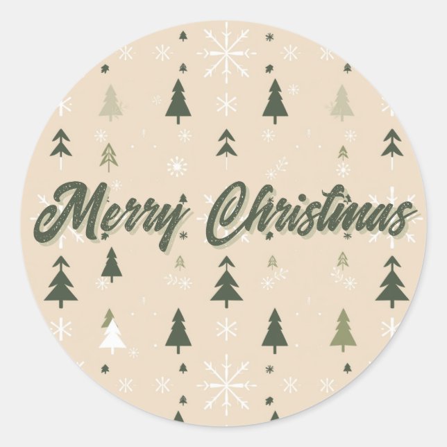 Minimalist Christmas Trees & Snowflakes Holiday Classic Round Sticker (Front)