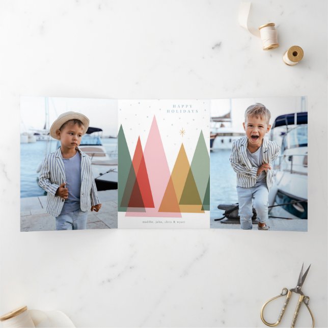 Minimalist Christmas Trees Tri-Fold Holiday Card (Inside)