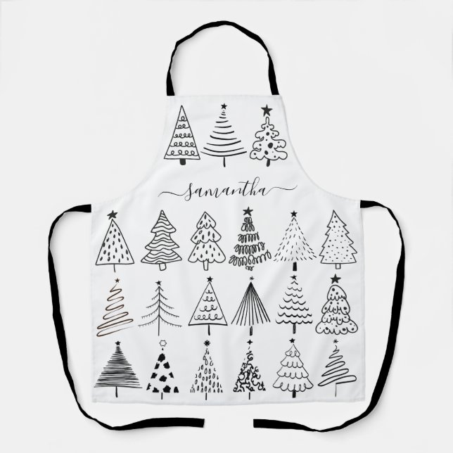 Minimalist Christmas Trees with Name Apron (Front)