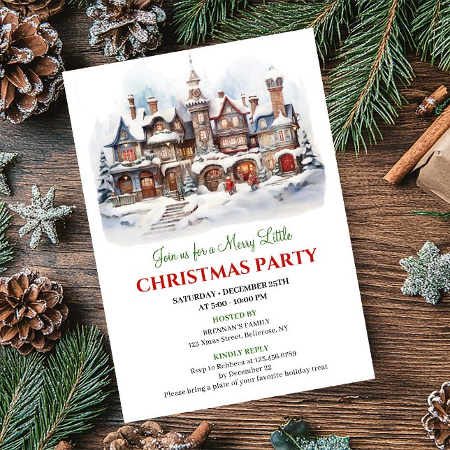 Minimalist Christmas village cozy winter scene  Invitation (Minimalist Christmas village cozy winter scene invite)