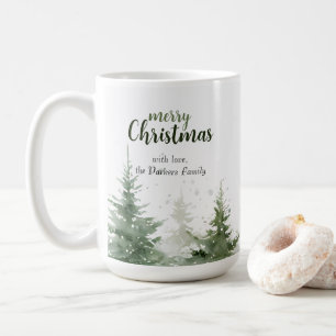 Minimalist Christmas Watercolor Evergreen Snow Coffee Mug