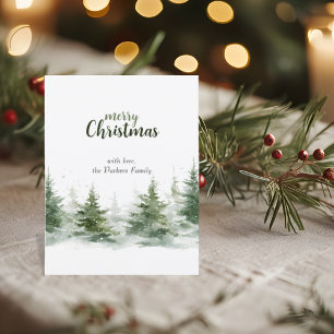 Minimalist Christmas Watercolor Evergreen Snow Postcard
