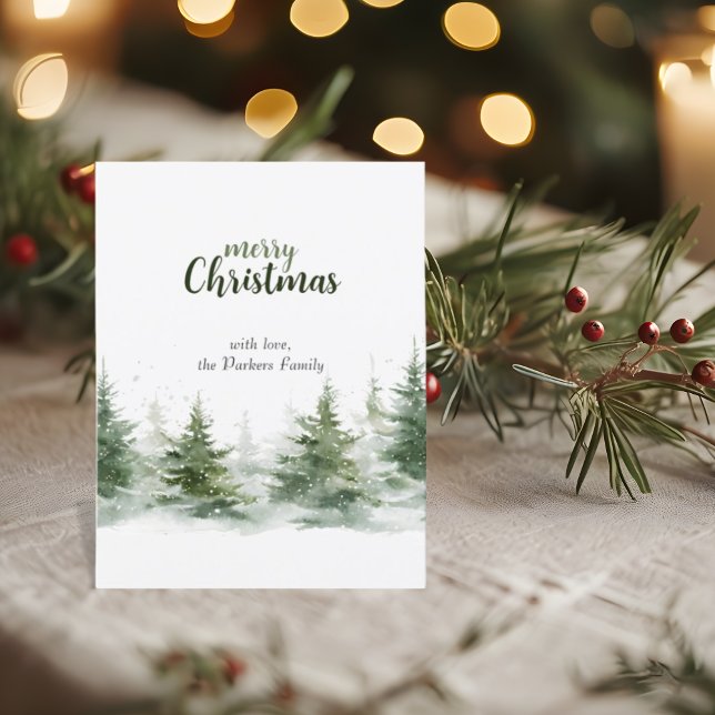 Minimalist Christmas Watercolor Evergreen Snow Postcard (Creator Uploaded)