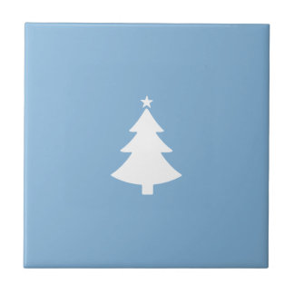 Minimalist Christmas White Tree, Sky Blue Tile