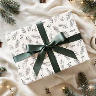 Minimalist Christmas Winter Pine Branches Pattern Wrapping Paper