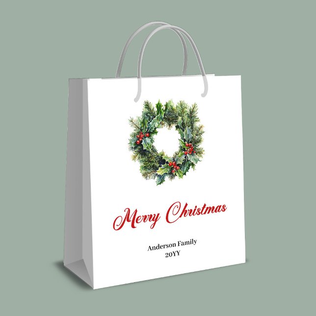 Minimalist Christmas wreath gift bag red green  (Minimalist Christmas wreath gift bag red green gold)