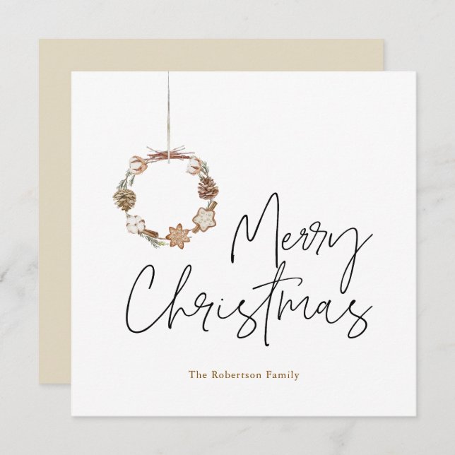 Minimalist Christmas Wreath Holiday Card (Front/Back)