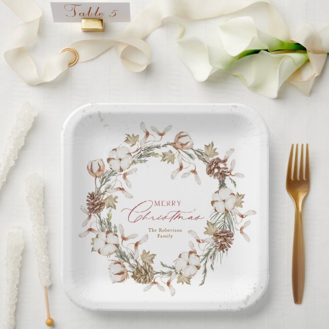 Minimalist Christmas Wreath Paper Plate (Wedding)