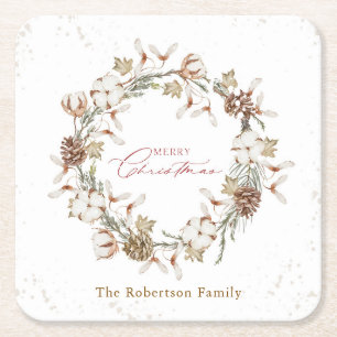 Minimalist Christmas Wreath Square Paper Coaster