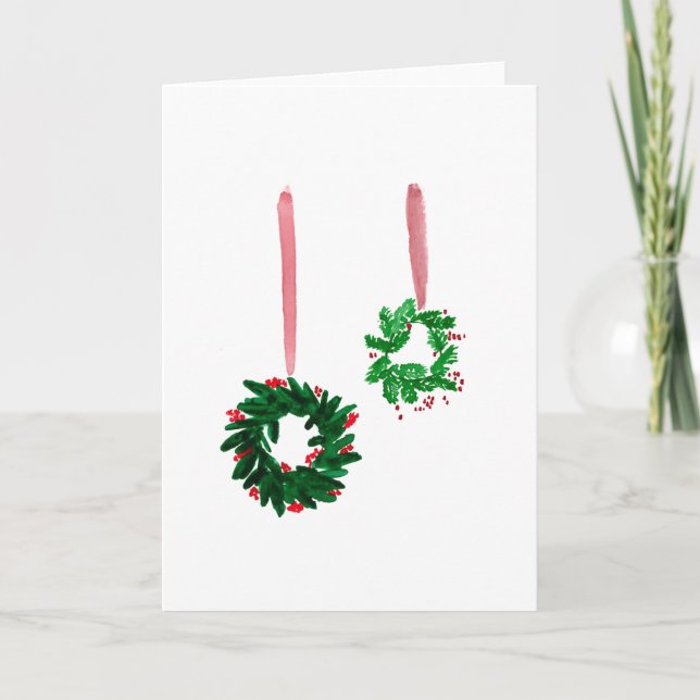 Minimalist Christmas wreath watercolor card (Front)