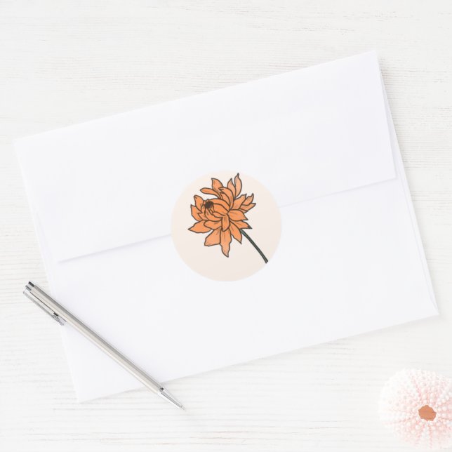 Minimalist Chrysanthemum Wedding Classic Round Sticker (Envelope)
