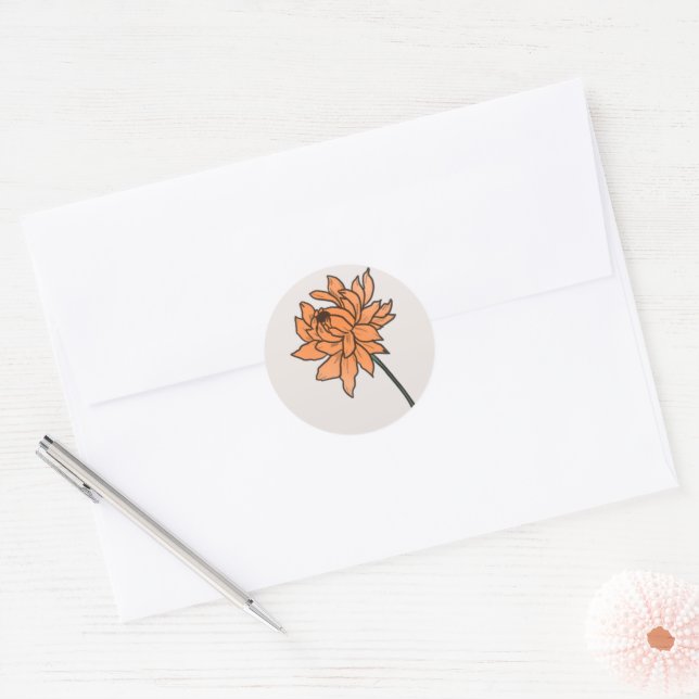 Minimalist Chrysanthemum Wedding Classic Round Sticker (Envelope)